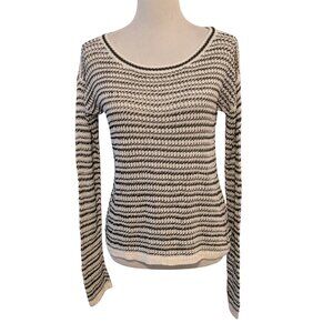 Alice + Olivia Womens Sz M?  Cream Green Striped Open Knit Linen Rayon Sweater